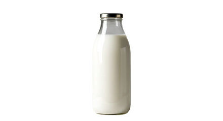 Classic Glass Milk Bottle with Fresh White Liquid on a Neutral Background