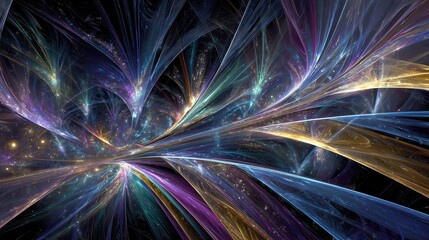 Abstract Colorful Glowing Lines And Stars In Dark Background