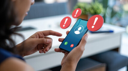 Smartphone with missed call alerts and contact icon, urgent communication concept