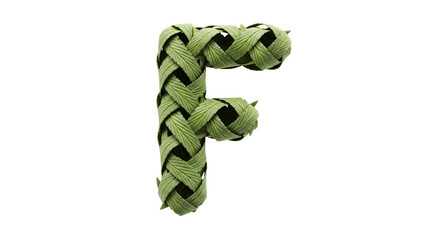 Woven green leaf letter F alphabet.