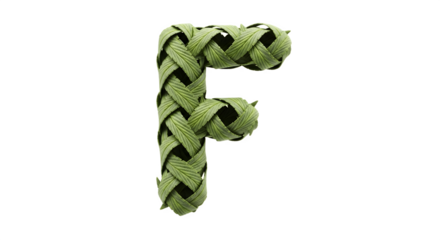 Woven green leaf letter F alphabet.