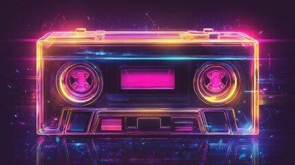 Fototapeta premium Neon Cassette Tape Retro Soundwave Symphony
