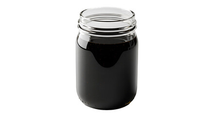 Dark Molasses in a Clear Glass Jar on Reflective Surface
