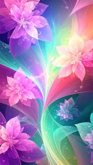 Vibrant, glowing flowers in swirling, translucent colors