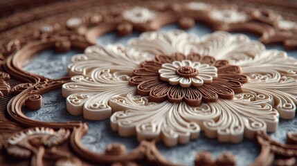 Fototapeta premium Exquisite Quilling Art: Ornate Paper Filigree in Floral and Scroll Design
