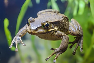 African clawed frog with smooth olive brown skin