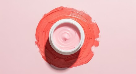 Pink Cream in Jar on Brush Stroke Background, Beauty and Skincare Product