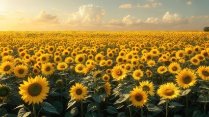 Obraz premium Sunflowers field at sunset (2)