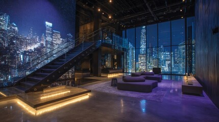 Obraz premium Modern Luxury Nightclub Interior With City View