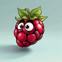 Angry cartoon raspberry with big eyes floating on a light background