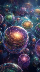 Abstract Colorful Sparkling Spheres In Space