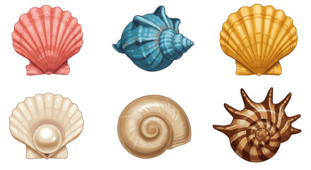 Fototapeta premium Beautiful Ocean Seashell Collection Isolated on Transparent Background for Summer Beach Designs