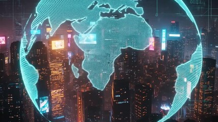 Digital Globe Overlay on Cityscape - Global Connectivity - Powered by Adobe