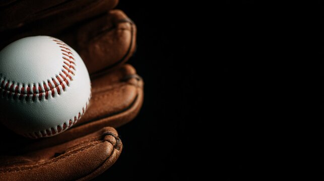 close-up of baseball glove catching ball in midair