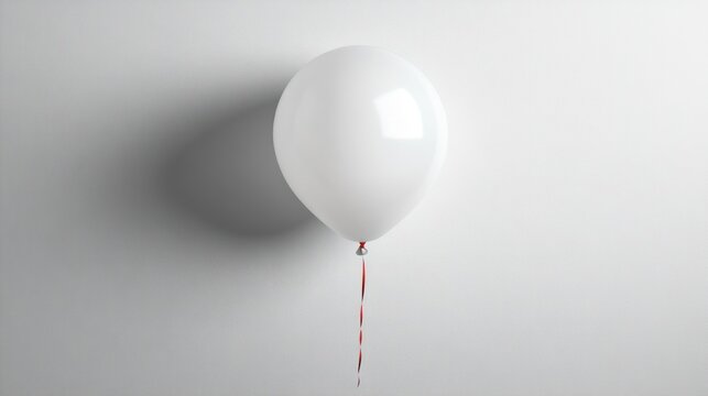 A single white balloon floats against a plain wall with a shadow, symbolizing celebration and lightness