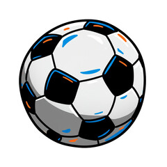 A detailed illustration showcases a classic soccer ball, featuring a pattern of black and white pentagons and hexagons, perfect for sports-related designs and projects.
