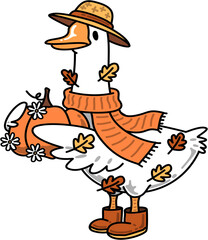 Autumn Groovy Goose with Pumpkin Illustration