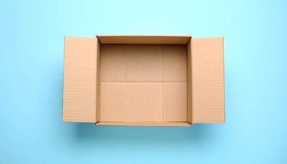 Open cardboard box on light blue background