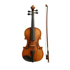 Fototapeta premium Classical string instrument, a wooden violin with its bow, isolated on a white background