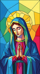 Fototapeta premium Praying Woman in Geometric Stained Glass Style Illustration