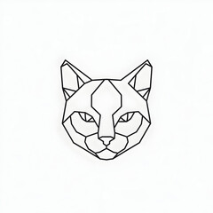 Geometric Cat Head Illustration Minimalist Line Art Style