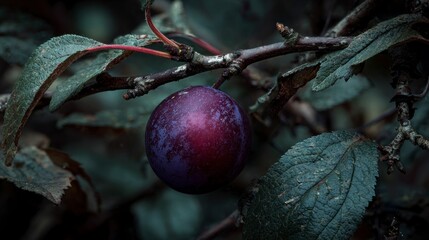 Plum on branch closeup