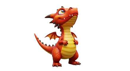 Fototapeta premium Charming cartoon dragon stands with a hopeful gaze, created digitally, on transparent background