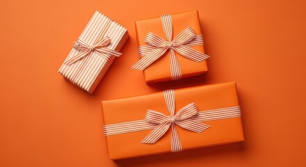 Wrapped Gifts on Orange Background - Holiday, Birthday, or Special Occasion Presents