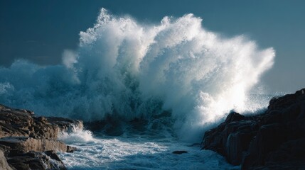 Powerful ocean wave crashing