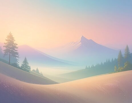 Pastel mountain landscape at sunrise