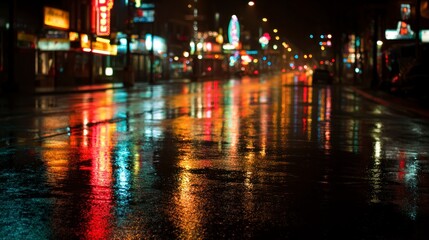 Rainy night city street lights