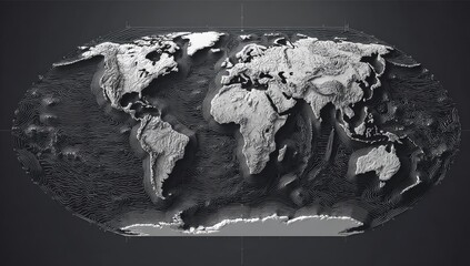 3D grayscale world map