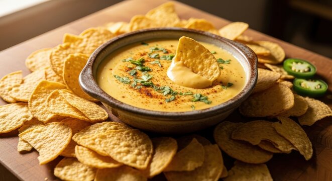 Delicious Homemade Cheese Dip Recipe With Tortilla Chips and Fresh Jalapenos