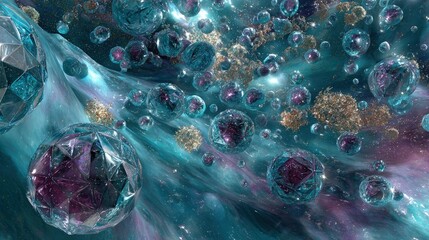 Abstract Glowing Spheres In Teal Purple Gold