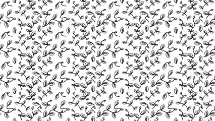Seamless floral pattern featuring delicate leafy branches in black line art on a white background. Elegant and minimal design, perfect for textiles, wallpapers, packaging, and digital projects