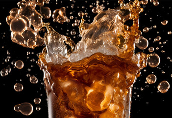 dark soda splash motion on black