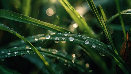 Dew-kissed grass blades in sunlight (1)