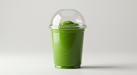 Fresh Green Smoothie in Clear Plastic Cup