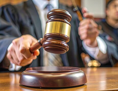 Judge striking gavel in courtroom