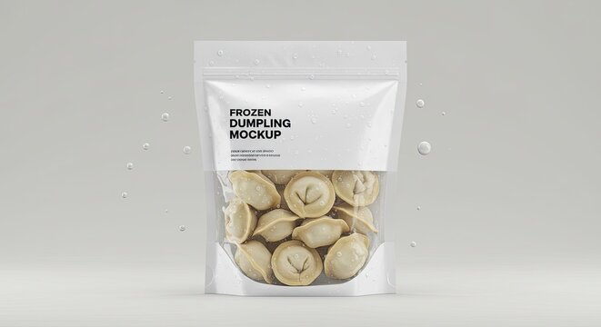 Frozen Dumpling Packaging Mockup with Water Droplets
