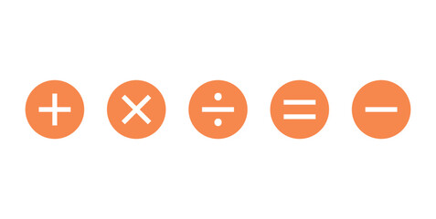 Five Basic Arithmetic Operations Symbols in Mathematics.