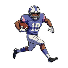 An illustration depicts an athlete in a team uniform running with a ball, showcasing dynamic movement and the spirit of competition on the field during a game.