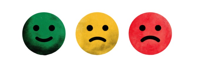 Three colored pixelated emoticons
