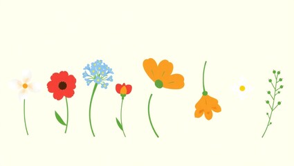 Collection of simple colorful wildflower illustrations on a white background