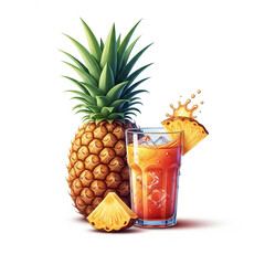 Refreshing pineapple juice with ice and fruit slices, perfect tropical beverage for summer refreshment