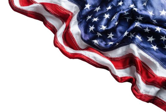 American flag, draped in folds, against black background