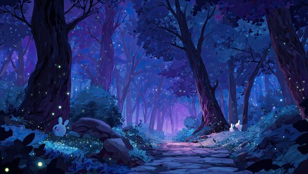 Enchanting night forest path