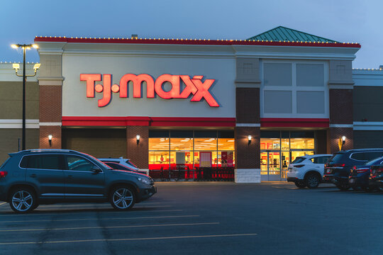 New Hartford, NY - Aug 4, 2025: TJ Maxx, is a US off-price department store chain, founded in 1976, known for selling brand-name and designer apparel, home fashions, and other goods at lower prices