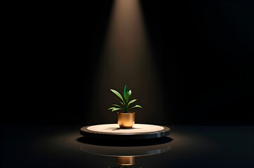 Spotlight on a Single Potted Plant: Minimalist Still Life Photog