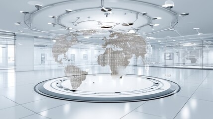 Innovative digital mapping technology modern office space 3d visualization futuristic environment aerial perspective global connectivity